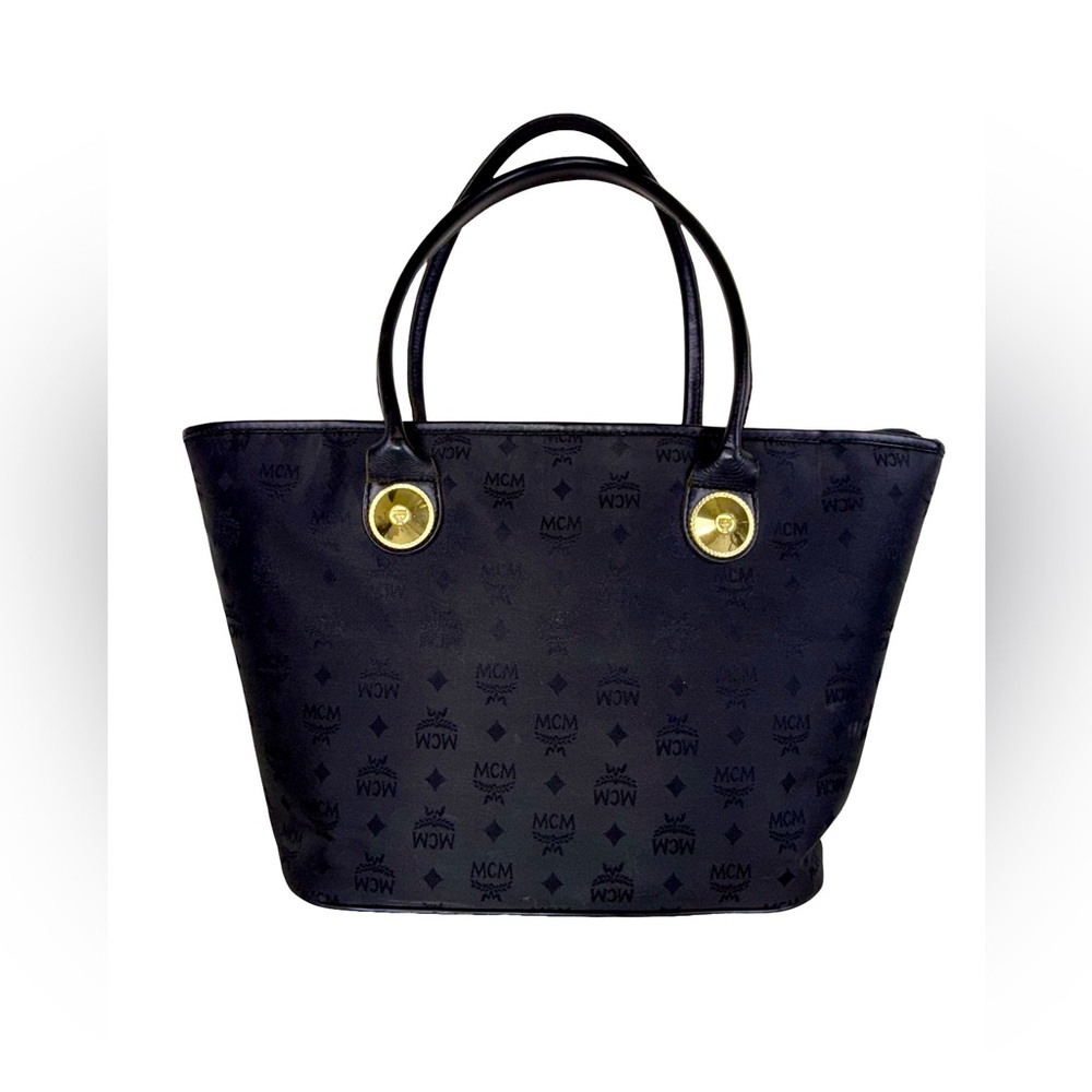 MCM BLACK NYLON CANVAS TOTE BAG
